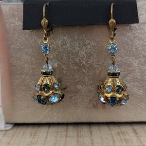 Vintage Austrian Blue Crystal Gold Earrings